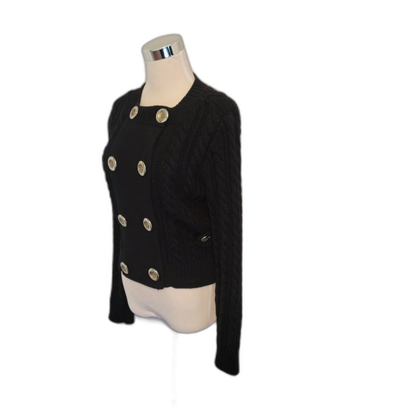 J.Crew Black Cable Knit Double Breasted Cardigan Sweater Size S - Picture 3 of 10